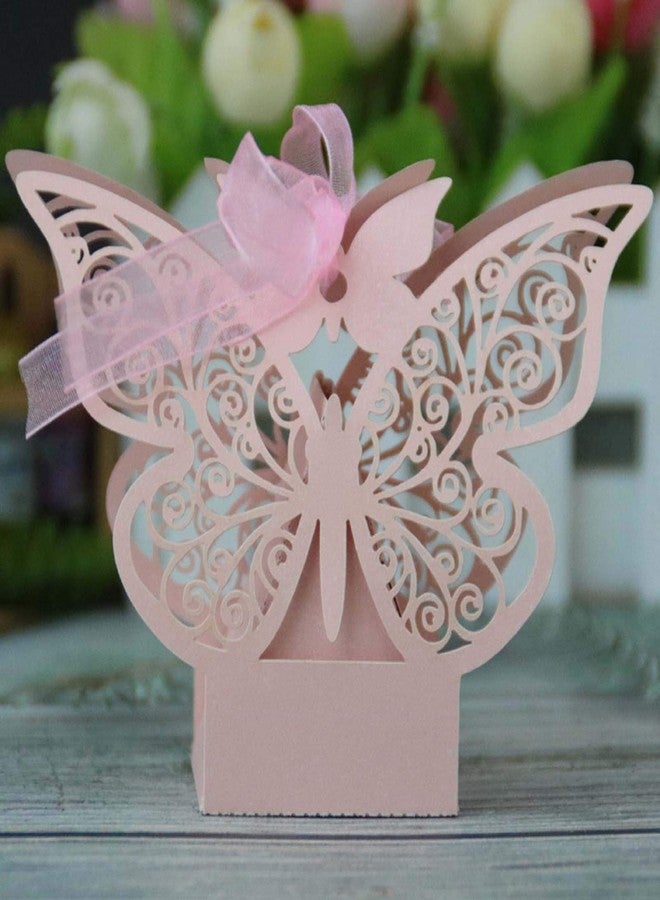 JANOU 24pcs Butterfly Candy Boxes Laser Cut DIY Paper Box with Ribbons for Wedding Bridal Birthday Baby Shower Party Suppliers (Pink) - Image 5