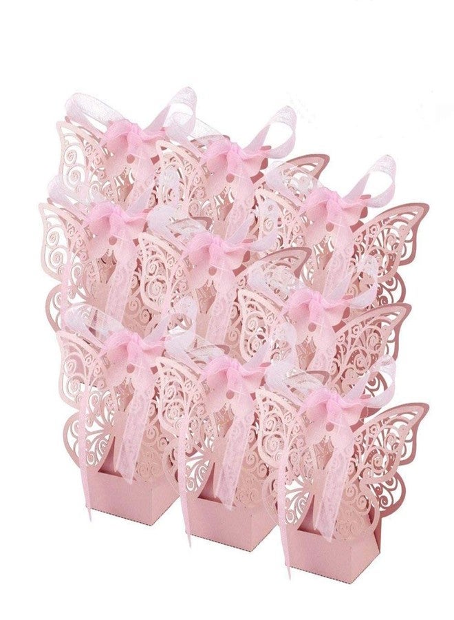 JANOU 24pcs Butterfly Candy Boxes Laser Cut DIY Paper Box with Ribbons for Wedding Bridal Birthday Baby Shower Party Suppliers (Pink) - Image 3