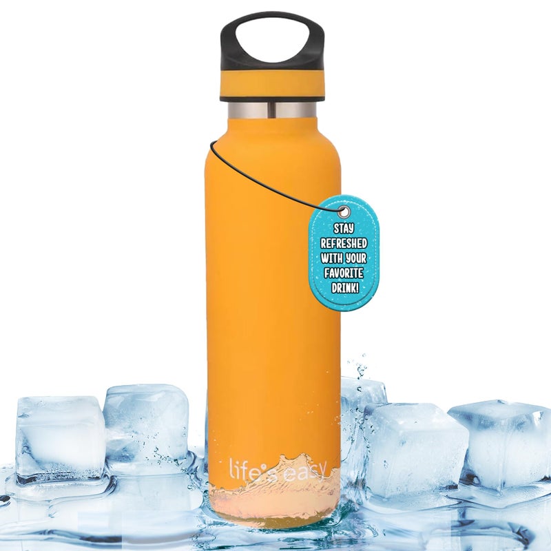 LIFE'S EASY Insulated Sports Water Bottle with Lid. Stainless Steel Vacuum Double Wall Thermo Flask for Hot and Cold Drinks  Simple Metal Hydro Canteen Travel Bottle for Men & Women - 20 oz (Yellow) - Image 1