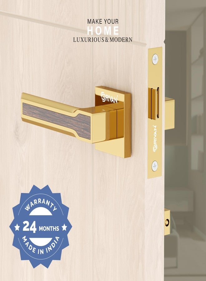 GRIVAN طقم مقابض أبواب حمام نحاسية عصرية من GRIVAN مع مزلاج أطفال بدون مفتاح لغرفة النوم/الشرفة/المكتب/المخزن (طلاء ذهبي) - Image 2