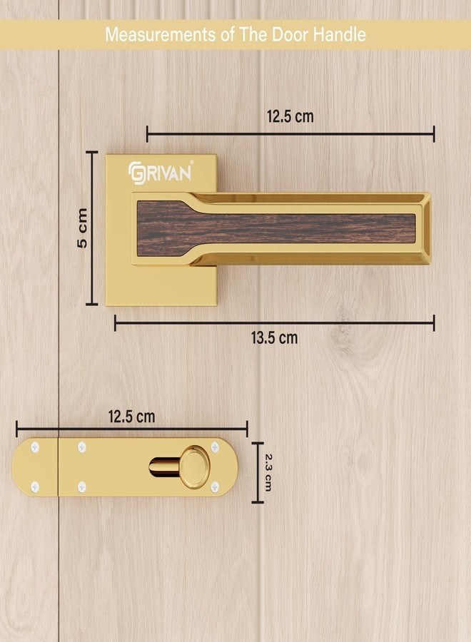 GRIVAN طقم مقابض أبواب حمام نحاسية عصرية من GRIVAN مع مزلاج أطفال بدون مفتاح لغرفة النوم/الشرفة/المكتب/المخزن (طلاء ذهبي) - Image 3