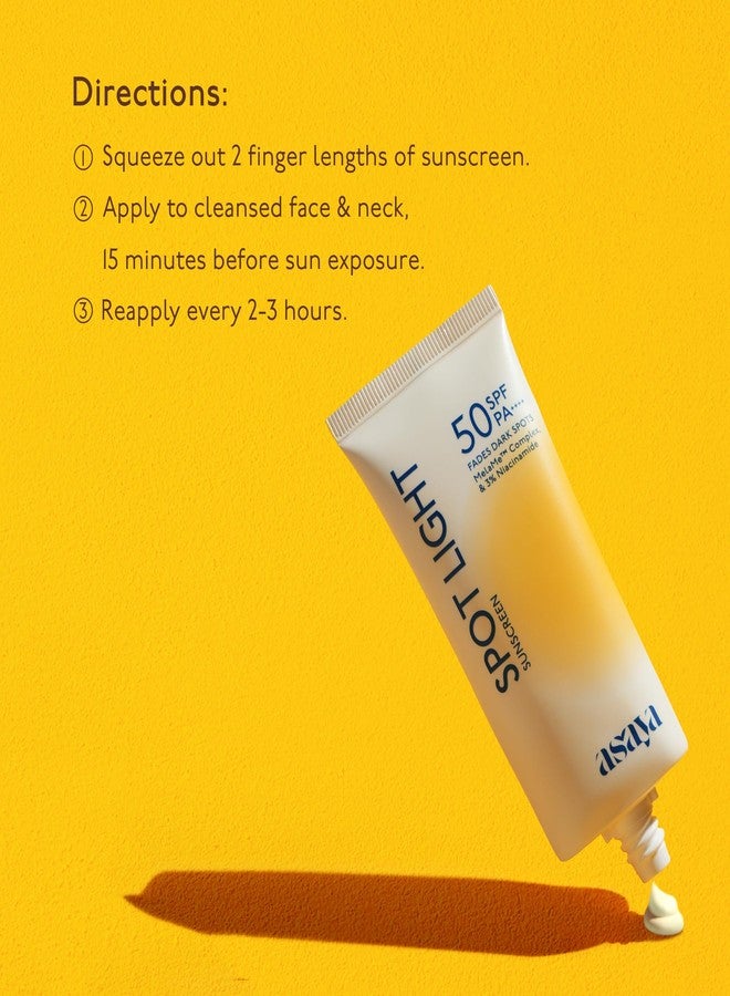 Asaya أسايا | واقي شمس مزيل للتصبغات سبوت لايت بعامل حماية SPF50 PA++++ | نياسيناميد + خلاصة عرق السوس | خالٍ من الزيوت، لا يترك طبقة بيضاء، واقي شمس يومي لجميع أنواع البشرة | 50 غرام - Image 5