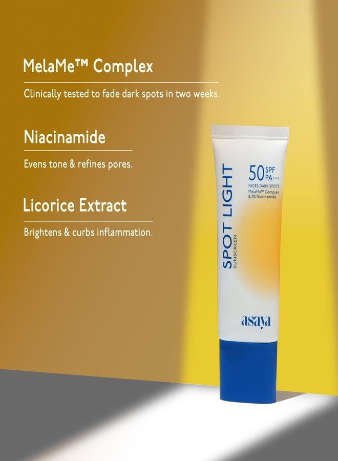 Asaya أسايا | واقي شمس مزيل للتصبغات سبوت لايت بعامل حماية SPF50 PA++++ | نياسيناميد + خلاصة عرق السوس | خالٍ من الزيوت، لا يترك طبقة بيضاء، واقي شمس يومي لجميع أنواع البشرة | 50 غرام - Image 3