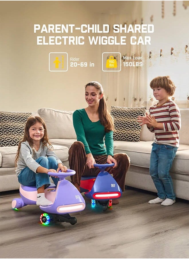 hibobi 2 in 1 Electric Wiggle Car for Kids, Bluetooth Music Ride-On Car with Manual Steering & Pushable Design | LED Wheels & Safe Ride for Boys and Girls and Family Fun for Ramadan and Eid  - Image 2