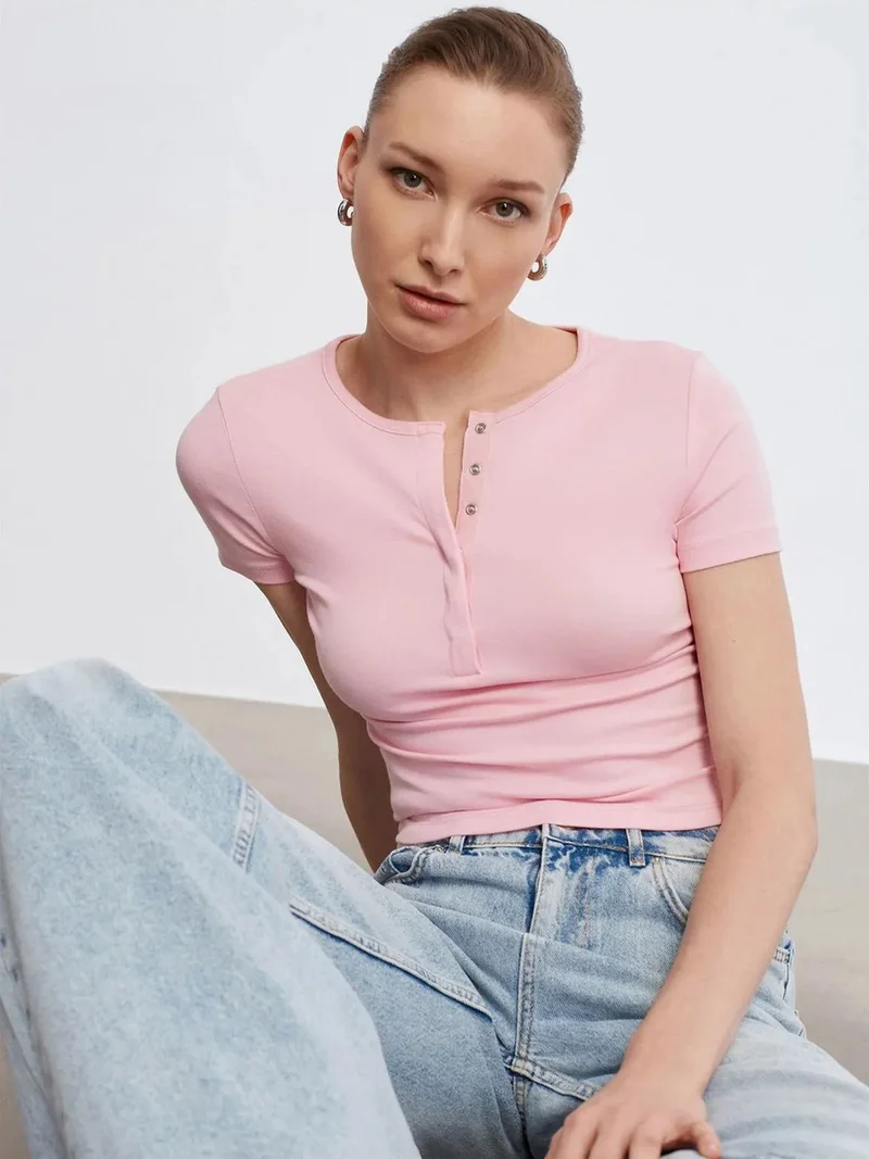 Dilvin DILVIN Slim Fit Crop Jersey Blouse