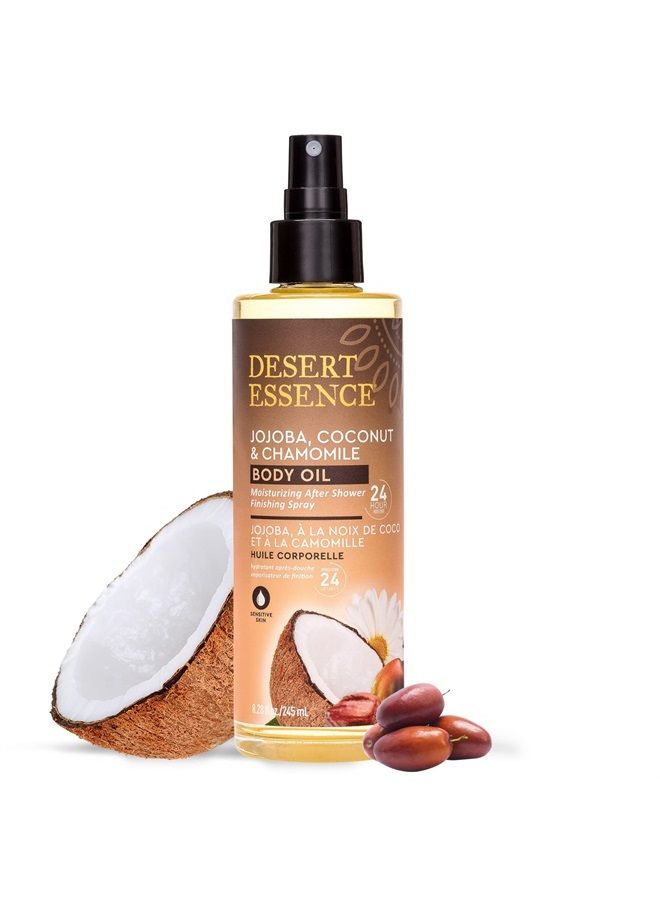 Desert Essence , Jojoba, Coconut & Chamomile Body Oil Spray, 8.28 fl. oz. - Gluten-Free, Vegan, Cruelty Free - 24hour Moisture, Soothes Skin, Perfect for Sensitive Skin, Illuminating Body Spray - Image 2