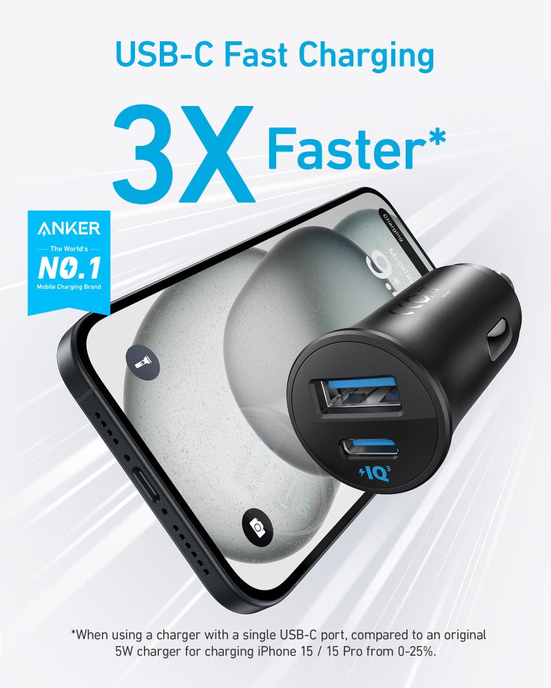 Anker USB-C Car Charger, 30W 2-Port Type-C Car Adapter, iPhone Car Charger with Power IQ 3.0, for iPhone 17/16/15/14/13 Series, Samsung Galaxy S25/S24/S23/S22/S21 Series, iPad Pro, AirPods, and More - Image 2