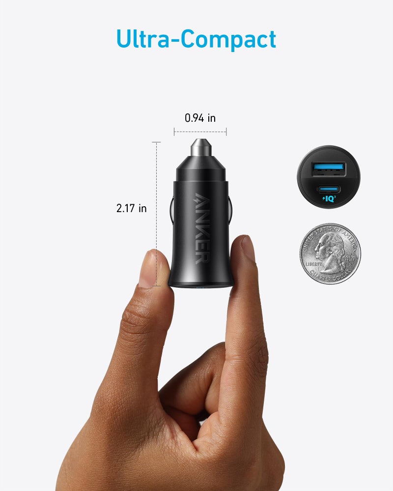 Anker USB-C Car Charger, 30W 2-Port Type-C Car Adapter, iPhone Car Charger with Power IQ 3.0, for iPhone 17/16/15/14/13 Series, Samsung Galaxy S25/S24/S23/S22/S21 Series, iPad Pro, AirPods, and More - Image 3