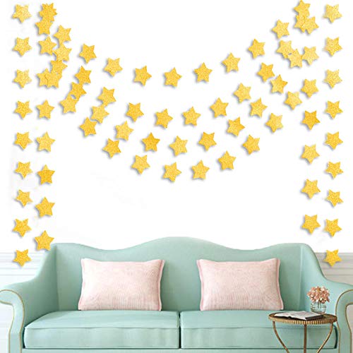 TTSAM 6 Pcs Gold Glitter Star Paper Garland Twinkle Bunting Banner Hanging Decorations for Christmas Birthday Party Golden Sparkling Stars for Bridal Showers Wedding Baby Shower Holiday Supplies (50 Feet) - Image 2