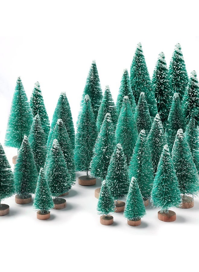 Hatisan 30Pcs Mini Christmas Trees - Artificial Christmas Tree Bottle Brush Trees,Sisal Snow Trees with Wooden Base for Christmas Decor Party Home Table Craft Decorations(Green) - Image 1