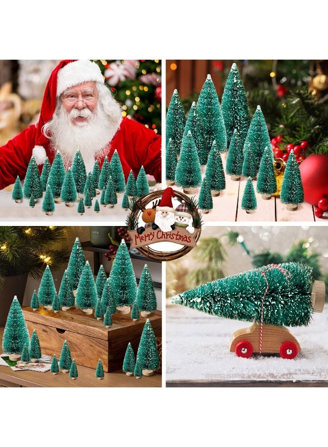 Hatisan 30Pcs Mini Christmas Trees - Artificial Christmas Tree Bottle Brush Trees,Sisal Snow Trees with Wooden Base for Christmas Decor Party Home Table Craft Decorations(Green) - Image 5