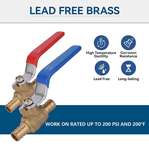 GUOFIS 2 Pack 1/2 Inch PEX Shut Off Valve,1/4 Inch Turn Full Port Ball Valves,Hot (Red) Cold (Blue) Water Shut-off Stop Valve,Pex Brass Ball Valves - Image 3