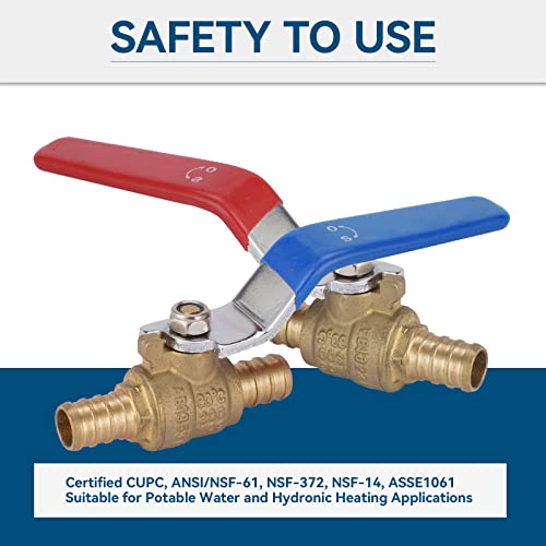 GUOFIS 2 Pack 1/2 Inch PEX Shut Off Valve,1/4 Inch Turn Full Port Ball Valves,Hot (Red) Cold (Blue) Water Shut-off Stop Valve,Pex Brass Ball Valves - Image 2