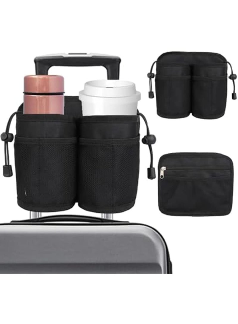 SYOSI Luggage Cup Holder for Travel - Hands-Free Drink Carrier with Waterproof Design, Fits Coffee Mugs & Water Bottles on Roll-On Suitcase Handles, Includes Storage Pocket - Ideal Travel Accessory (Black) - Image 1