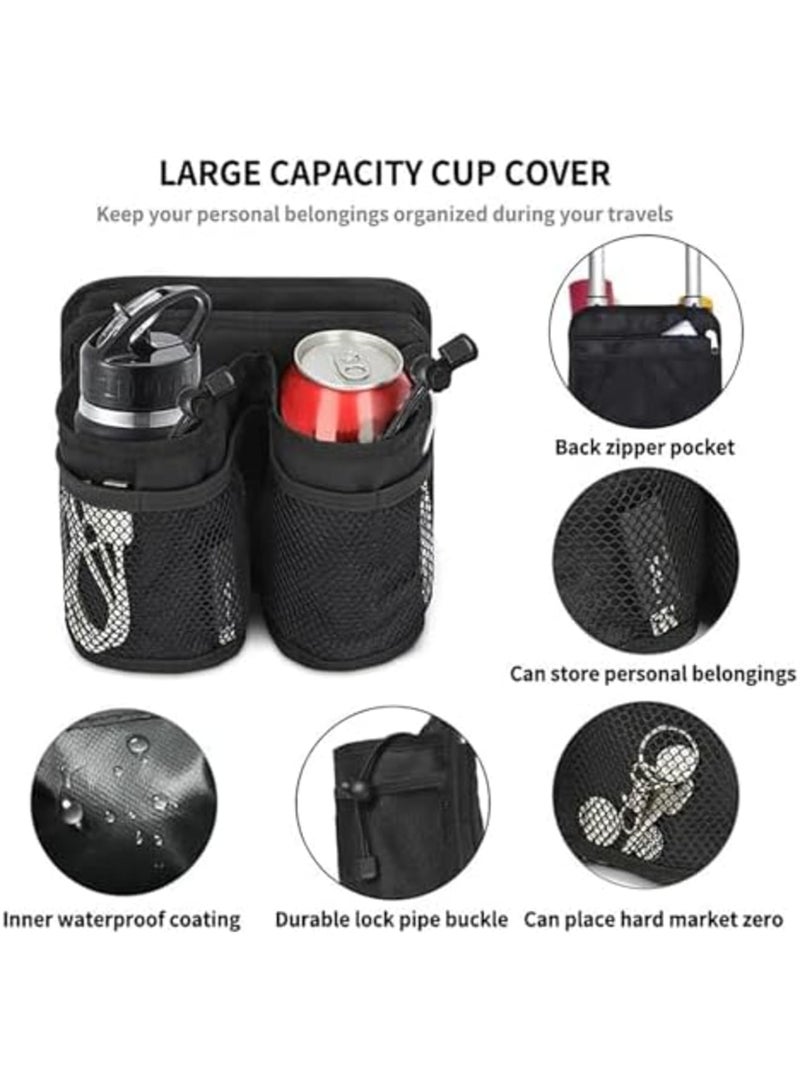 SYOSI Luggage Cup Holder for Travel - Hands-Free Drink Carrier with Waterproof Design, Fits Coffee Mugs & Water Bottles on Roll-On Suitcase Handles, Includes Storage Pocket - Ideal Travel Accessory (Black) - Image 3