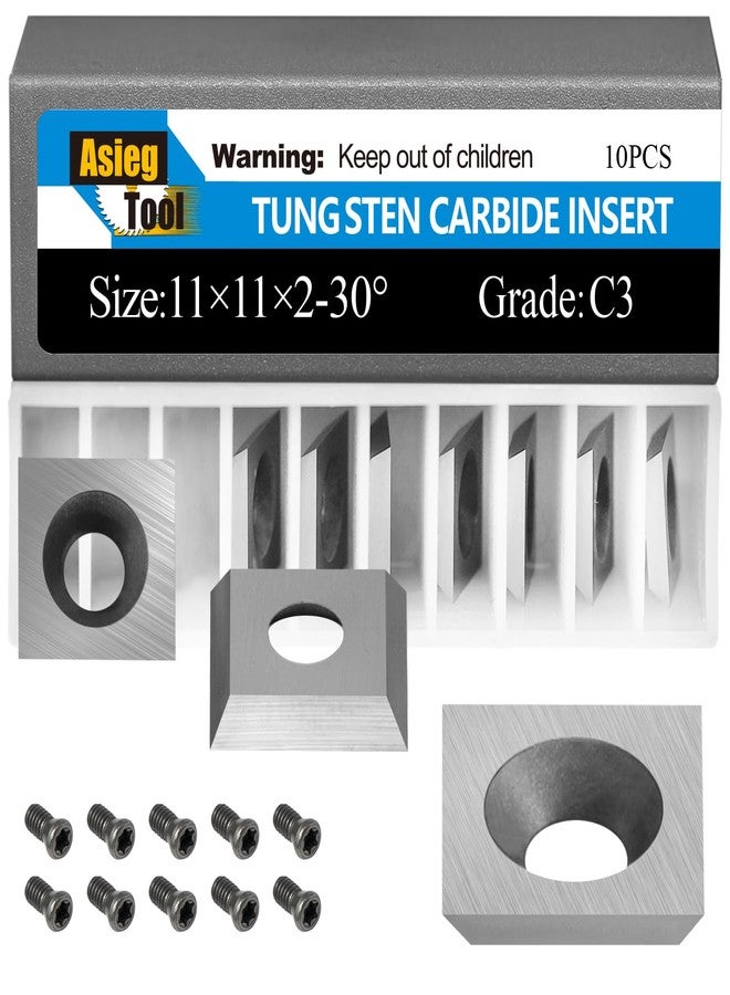 Asieg Tool 11x11x2.0mm Tungsten Carbide Replacement Blades Cutter Inserts Knives with Screws M4x9 Replacement for Woodworking Fits Spiral Helical Planer Cutter Head or lathe Turning Tipped 10pcs - Image 1