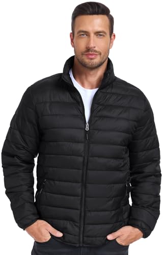 SPOSULEI Puffer Jacket for Men Packable Lightweight Winter Warm Down Jackets Coats Outdoor Insulated Water Resistant Travel Hiking Camping Jacket with Pockets Black L - Image 2