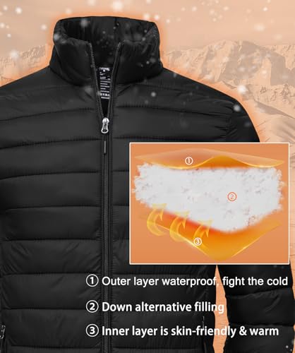 SPOSULEI Puffer Jacket for Men Packable Lightweight Winter Warm Down Jackets Coats Outdoor Insulated Water Resistant Travel Hiking Camping Jacket with Pockets Black L - Image 4