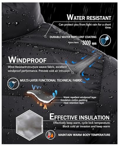 SPOSULEI Puffer Jacket for Men Packable Lightweight Winter Warm Down Jackets Coats Outdoor Insulated Water Resistant Travel Hiking Camping Jacket with Pockets Black L - Image 3