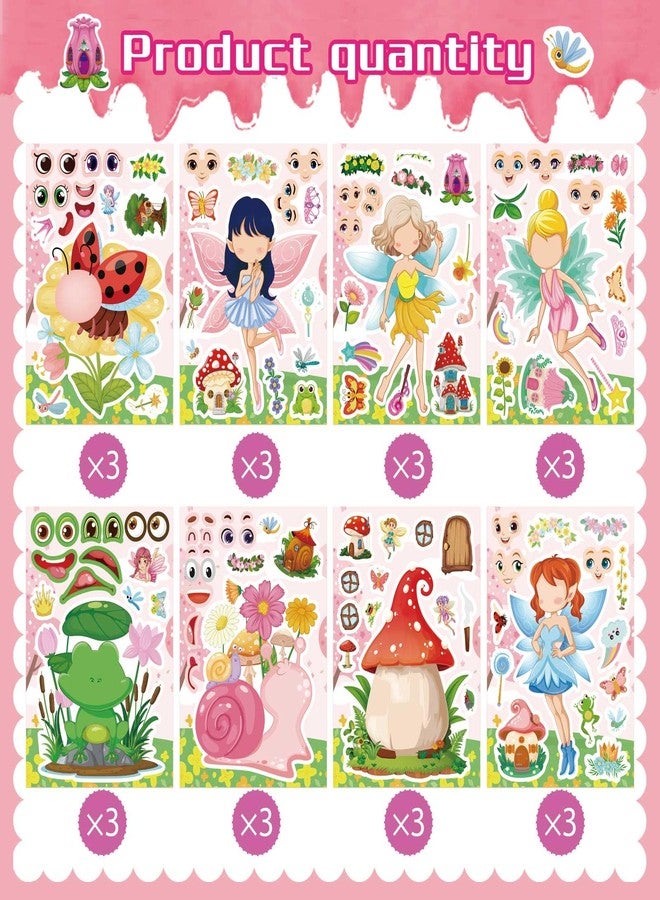 OTAITY 24 PCS Fairy Stickers for Kids, Make a Face Sticker with 8 Unique Designs Fairy, Frog, Mushroom, Make Your Own Stickers for Girls Birthday Party Favors, Goodie Bags, DIY Crafts - Image 3