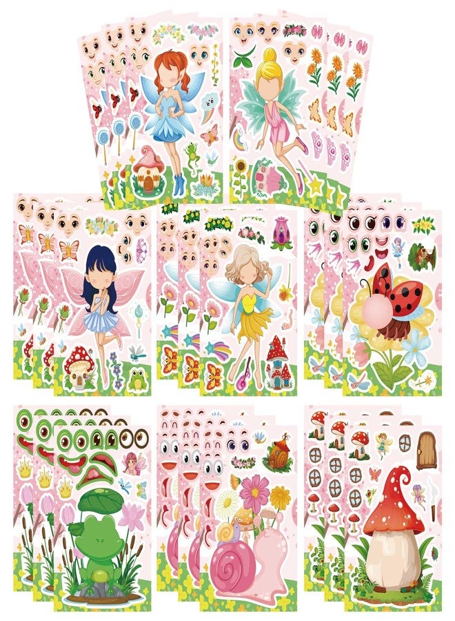 OTAITY 24 PCS Fairy Stickers for Kids, Make a Face Sticker with 8 Unique Designs Fairy, Frog, Mushroom, Make Your Own Stickers for Girls Birthday Party Favors, Goodie Bags, DIY Crafts - Image 1