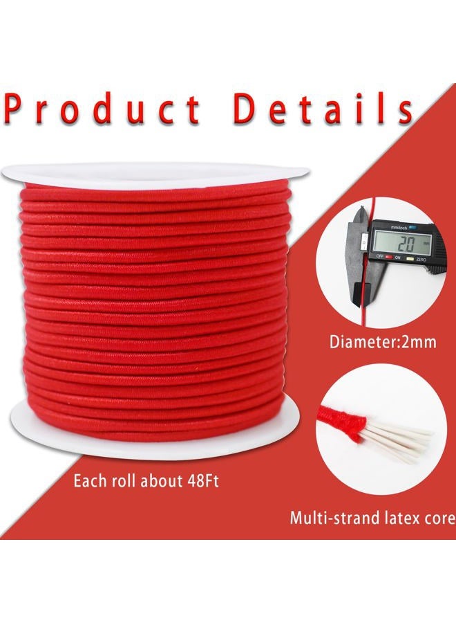 ZHFMLY Red Elastic Beaded Cords 2mm 2/25 inch Elastic Cord String for Bracelets,Small Bungee Shock Cord for DIY Crafts, Beading and Sewing 48ft(ZH171) - Image 2