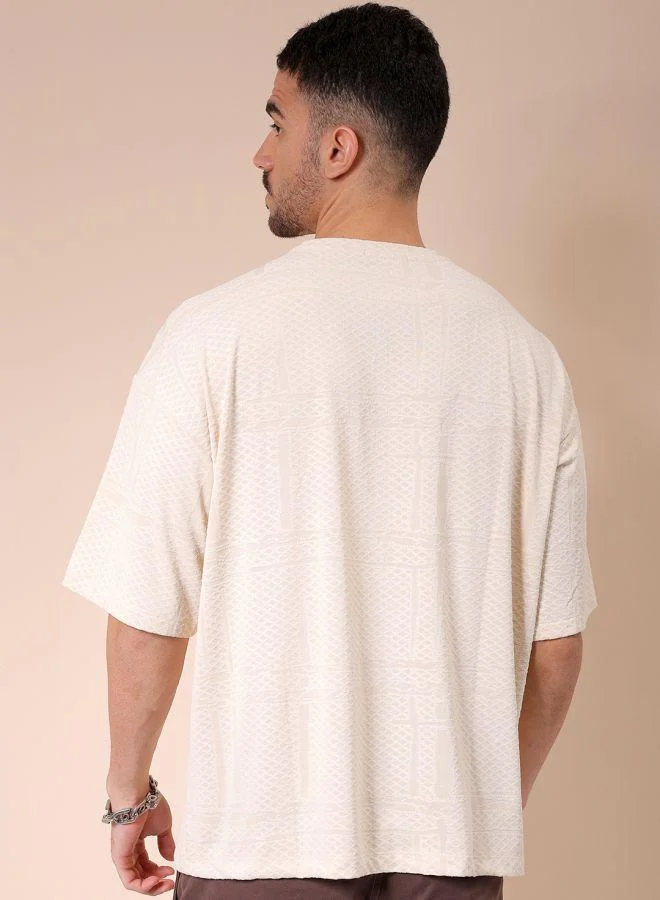 The Indian Garage Co  Men Oversized Self Design Round Neck Tshirt for Men | Best Price UAE