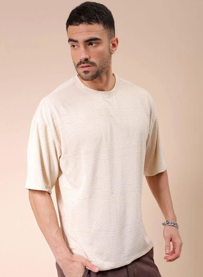 The Indian Garage Co  Men Oversized Self Design Round Neck Tshirt for Men | Best Price UAE