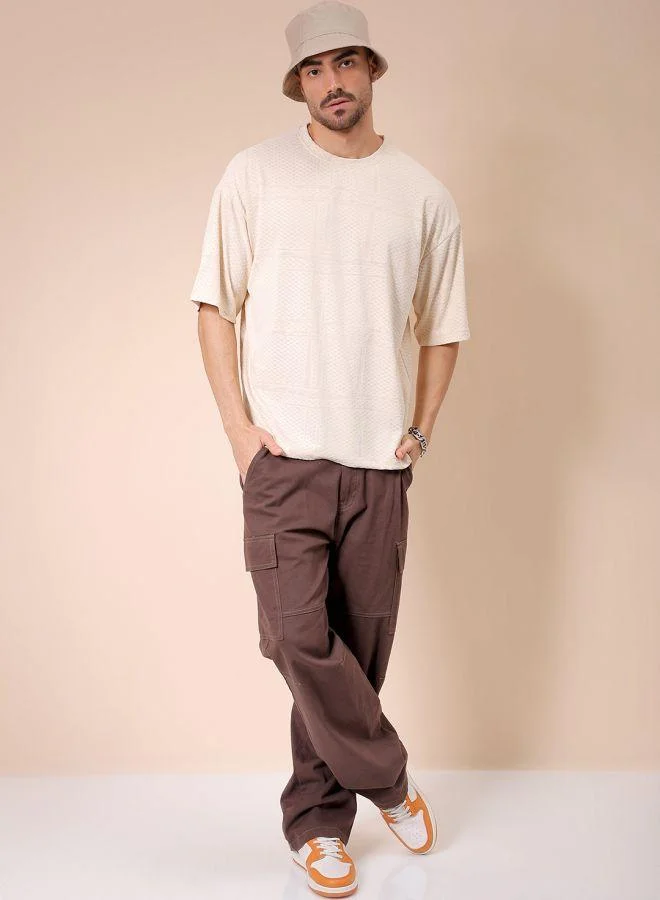 The Indian Garage Co  Men Oversized Self Design Round Neck Tshirt for Men | Best Price UAE