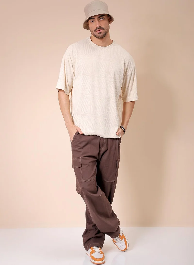 The Indian Garage Co  Men Oversized Self Design Round Neck Tshirt for Men | Best Price UAE
