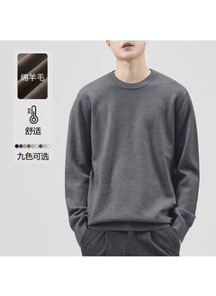 Self-Heating Lace Wool Sweater Soft Knit Mens Autumn/Winter Base Layer Long Sleeve Round Neck Solid Color Top 3015 dark gray