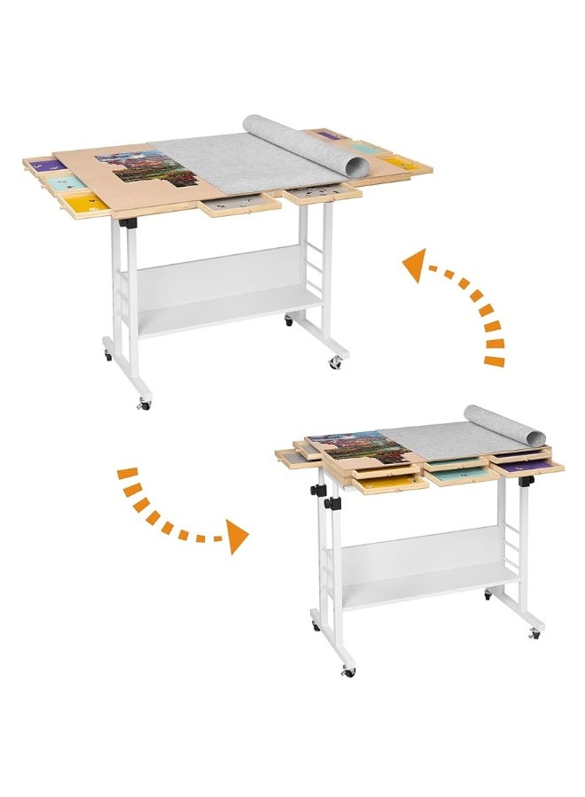 Tektalk 2000 Piece Foldable Puzzle Board with Height Adjustment, Jigsaw Puzzle Table with 2 Felt Cover & 8 Sorting Trays/Drawers, Puzzle Easel with Legs, Enclosed with 4 Roller Wheels - Image 3
