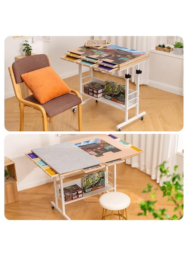 Tektalk 2000 Piece Foldable Puzzle Board with Height Adjustment, Jigsaw Puzzle Table with 2 Felt Cover & 8 Sorting Trays/Drawers, Puzzle Easel with Legs, Enclosed with 4 Roller Wheels - Image 2
