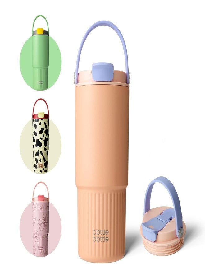 bottle bottle زجاجة ماء معزولة من بوتل بوتل مزودة بماصة ومقبض، مثالية للمدرسة والسيارة والرياضة والمنزل والمكتب، سعة 26 أونصة، مانعة للتسرب (لون خوخي). - Image 1
