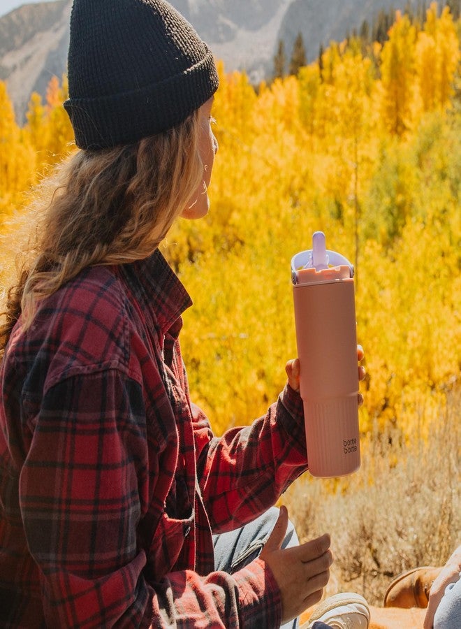 bottle bottle زجاجة ماء معزولة من بوتل بوتل مزودة بماصة ومقبض، مثالية للمدرسة والسيارة والرياضة والمنزل والمكتب، سعة 26 أونصة، مانعة للتسرب (لون خوخي). - Image 2
