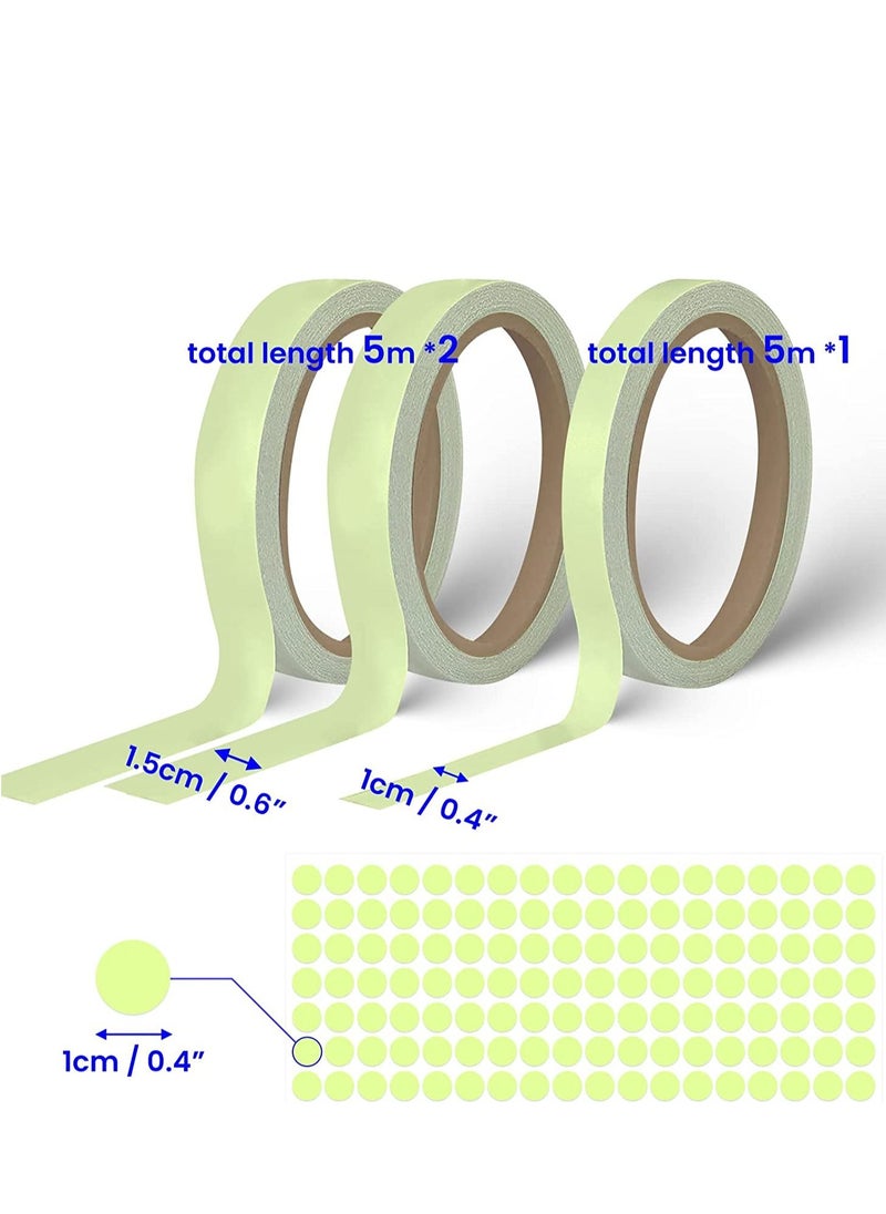 Y&D - Luminous Tape Waterproof Self-adhesive Green Light with Dot Stickers for Stairs Stage Wall Lamp Decoration 3 Rolls Glow in the Dark 15 Meters - Image 1