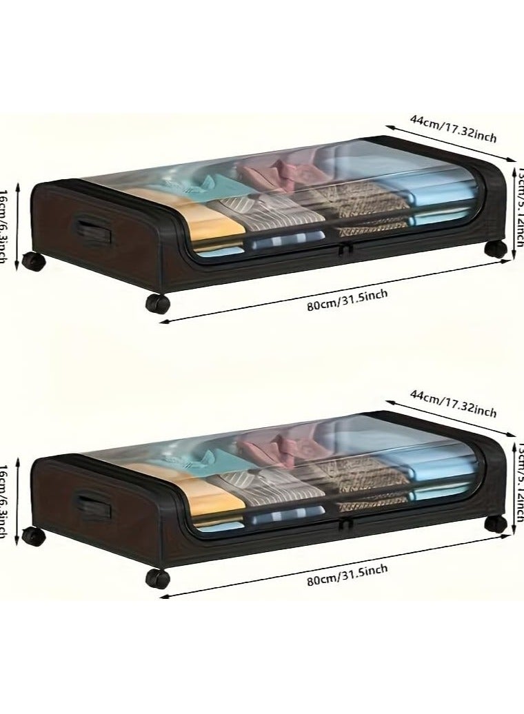 Bukela Underbed storage box, with wheels and lid 80 x 43 x 16 cm, Storage drawer, Large clothing and shoe organizer, Rolling drawer Container for blankets and toys (black, 2-pack) - Image 3