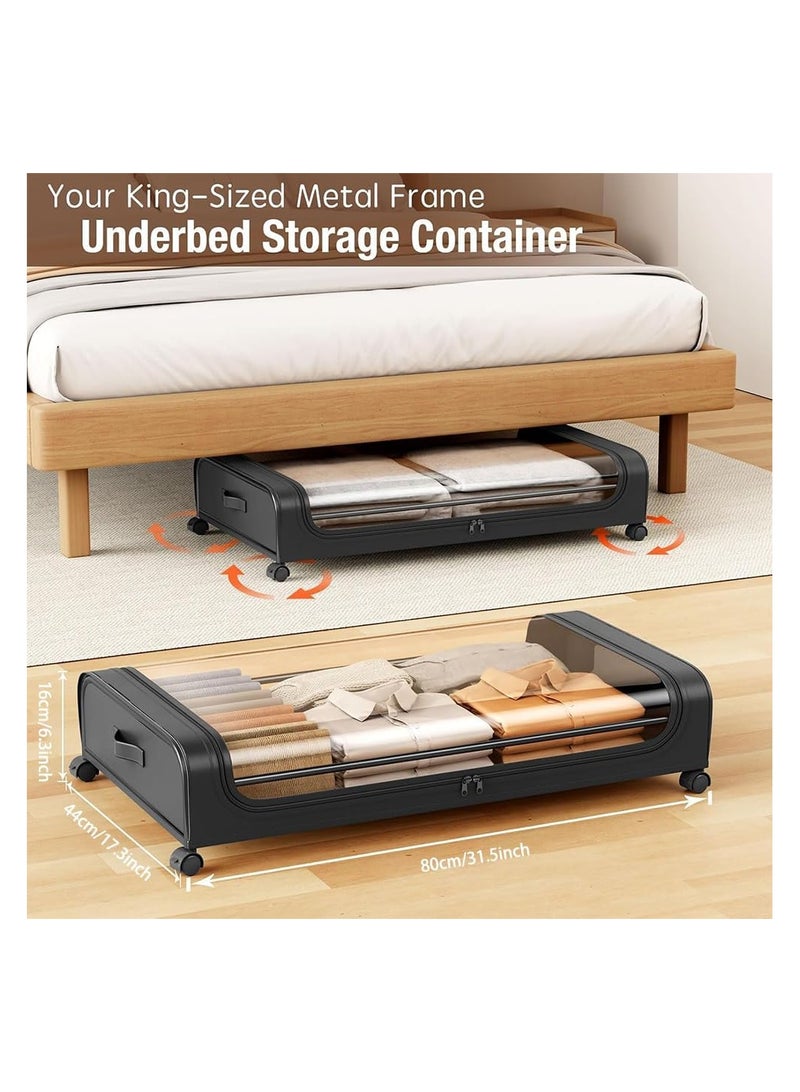 Bukela Underbed storage box, with wheels and lid 80 x 43 x 16 cm, Storage drawer, Large clothing and shoe organizer, Rolling drawer Container for blankets and toys (black, 2-pack) - Image 5