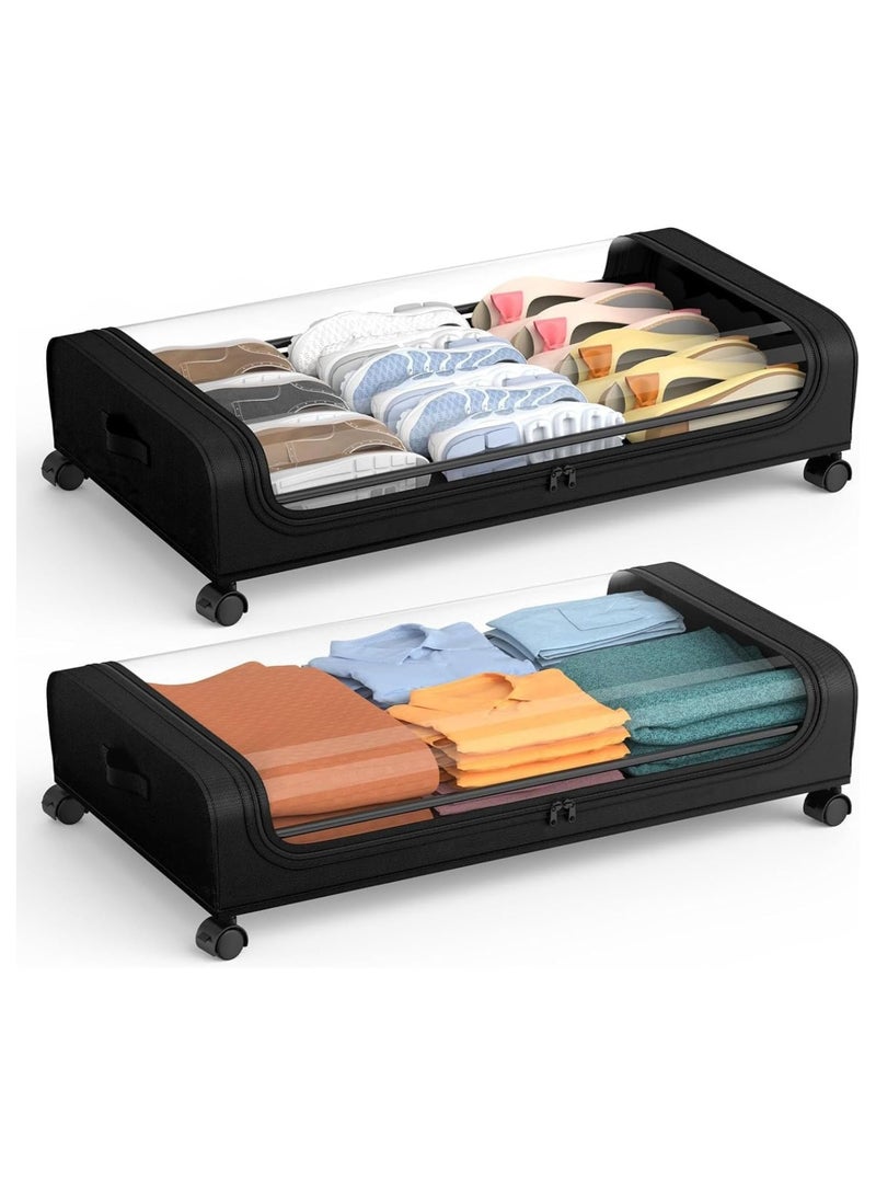 Bukela Underbed storage box, with wheels and lid 80 x 43 x 16 cm, Storage drawer, Large clothing and shoe organizer, Rolling drawer Container for blankets and toys (black, 2-pack) - Image 2