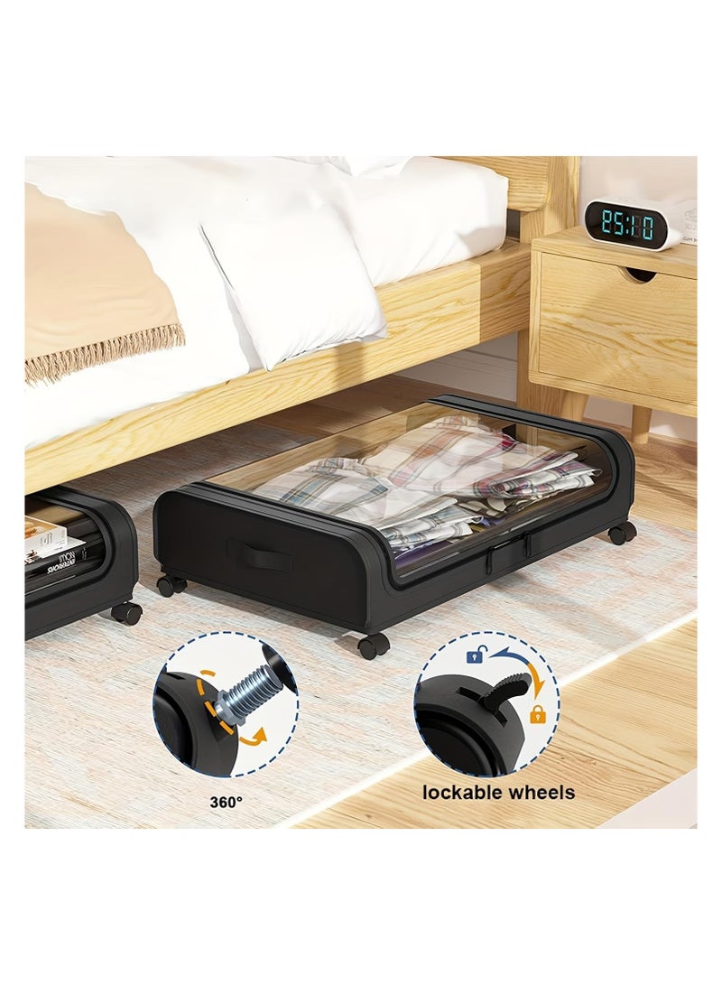 Bukela Underbed storage box, with wheels and lid 80 x 43 x 16 cm, Storage drawer, Large clothing and shoe organizer, Rolling drawer Container for blankets and toys (black, 2-pack) - Image 4