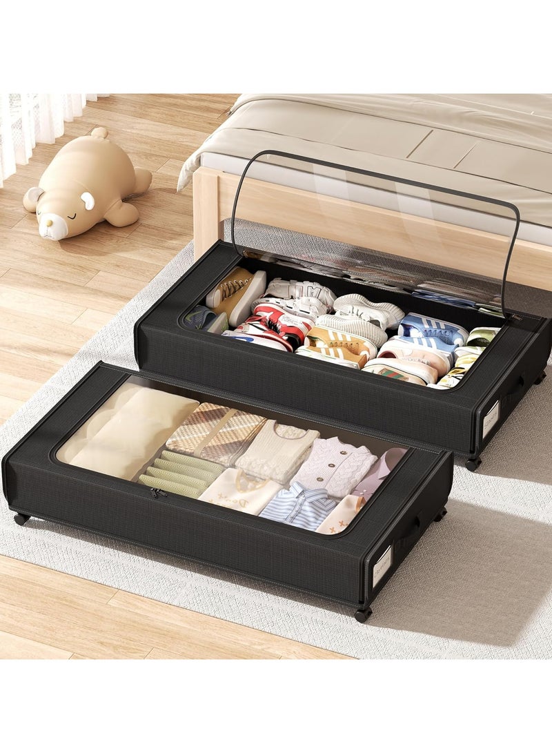 Bukela Underbed storage box, with wheels and lid 80 x 43 x 16 cm, Storage drawer, Large clothing and shoe organizer, Rolling drawer Container for blankets and toys (black, 2-pack) - Image 1