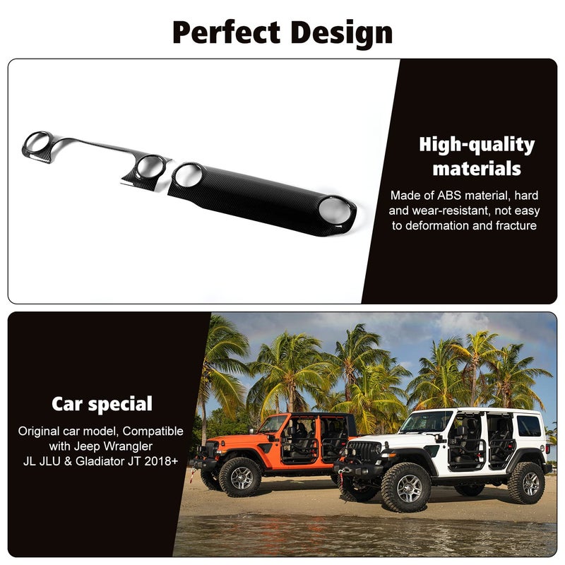 RT-TCZ Carbon Fiber Center Console Trim Cover Dashboard Control Panel Cover Decorative Interior Accessories for Jeep Wrangler JL JLU & Gladiator JT 2018-2023 - Image 3