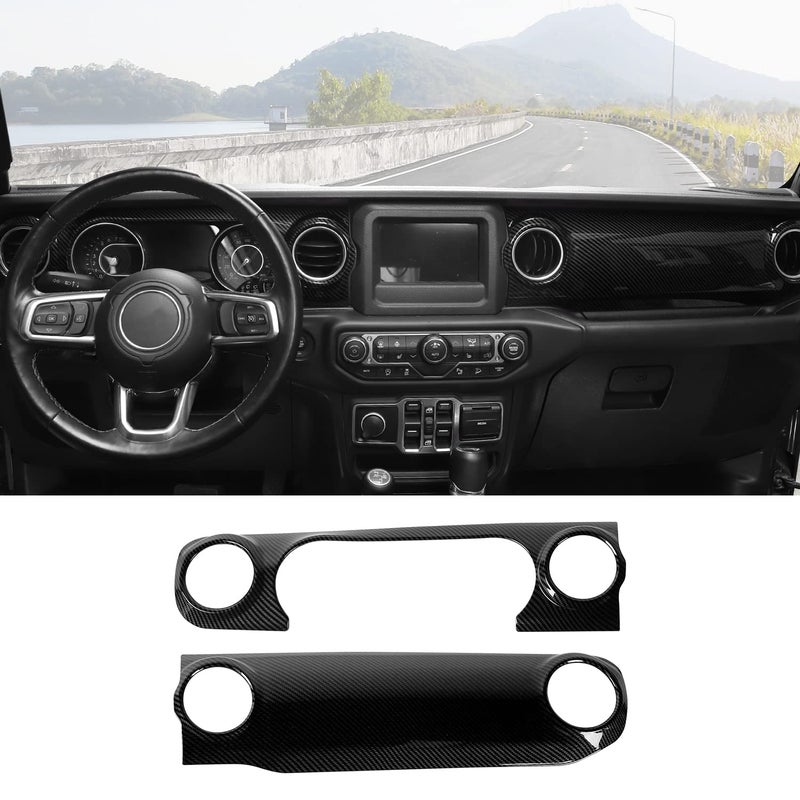 RT-TCZ Carbon Fiber Center Console Trim Cover Dashboard Control Panel Cover Decorative Interior Accessories for Jeep Wrangler JL JLU & Gladiator JT 2018-2023 - Image 1