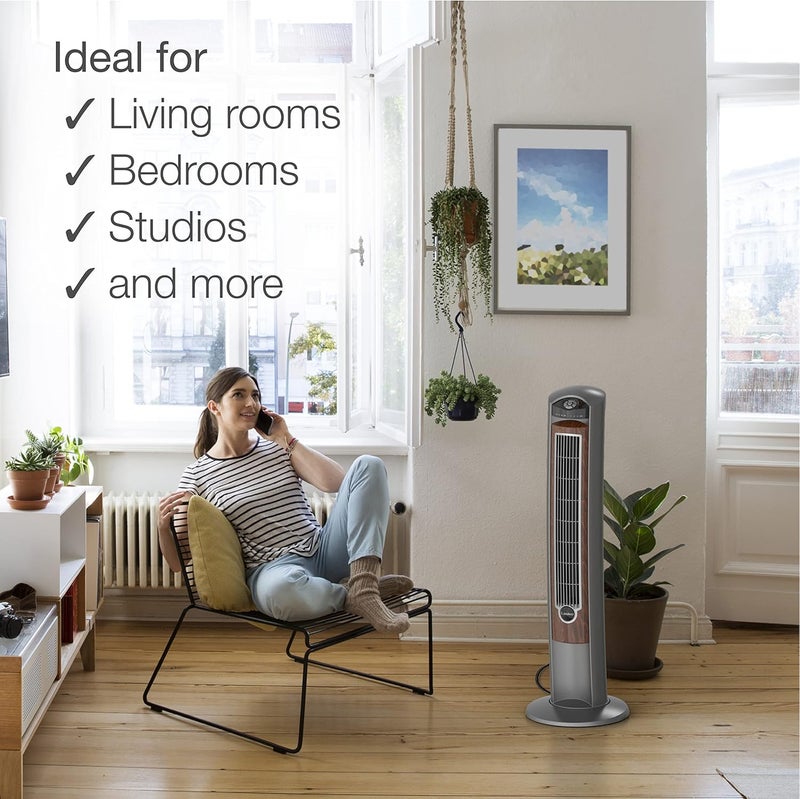 Lasko Wind Curve Oscillating Tower Fan, Fresh Air Ionizer, Timer, Remote Control, Portable Electric Fan for Indoor, Bedroom and Home Office Use, 42", Silverwood 2554 - Image 5