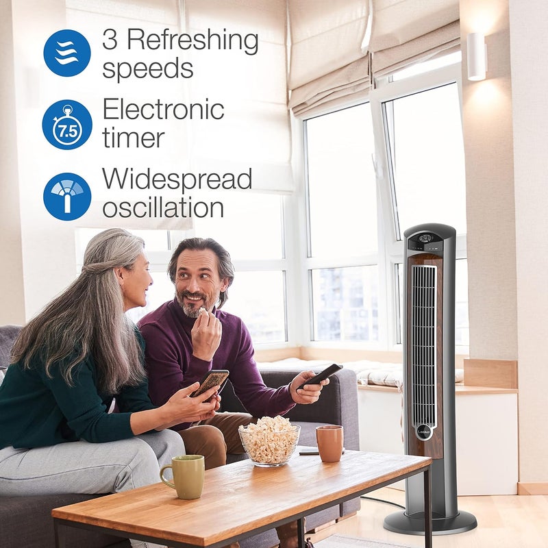 Lasko Wind Curve Oscillating Tower Fan, Fresh Air Ionizer, Timer, Remote Control, Portable Electric Fan for Indoor, Bedroom and Home Office Use, 42", Silverwood 2554 - Image 4