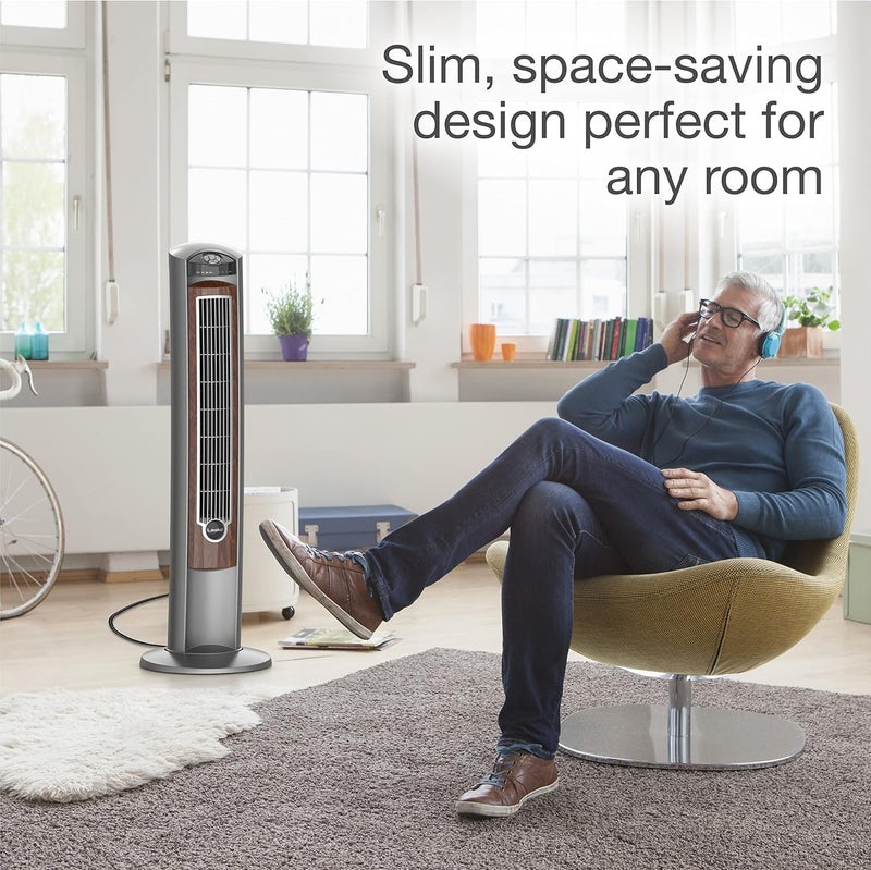 Lasko Wind Curve Oscillating Tower Fan, Fresh Air Ionizer, Timer, Remote Control, Portable Electric Fan for Indoor, Bedroom and Home Office Use, 42", Silverwood 2554 - Image 3