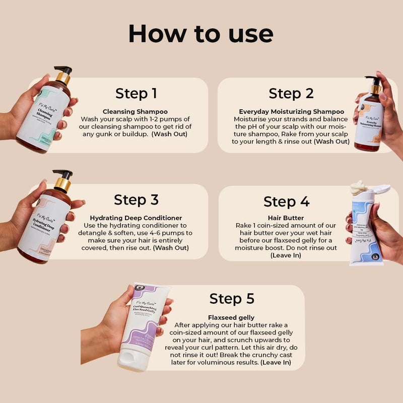 Fix My Curls مجموعة العناية بالشعر المجعد الكاملة للسفر - شامبو تنظيف - شامبو مرطب - بلسم مرطب - زبدة شعر - جل ترطيب لتحديد التجاعيد 50 مل لكل منها - Image 3