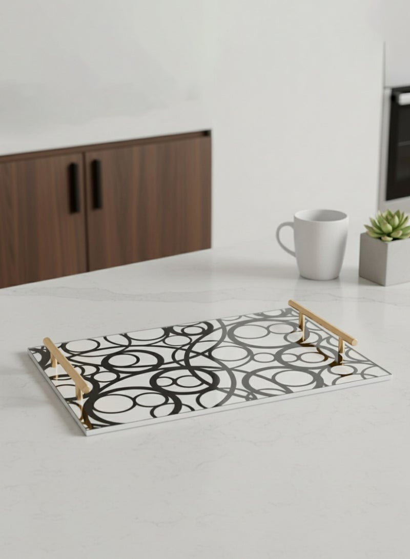 لوحة صينية تقديم من الأكريليك بتصميم مزخرف ومقابض معدنية ذهبية اللون - Image 5