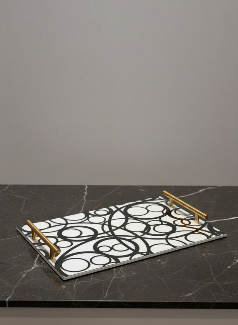 لوحة صينية تقديم من الأكريليك بتصميم مزخرف ومقابض معدنية ذهبية اللون - Image 4