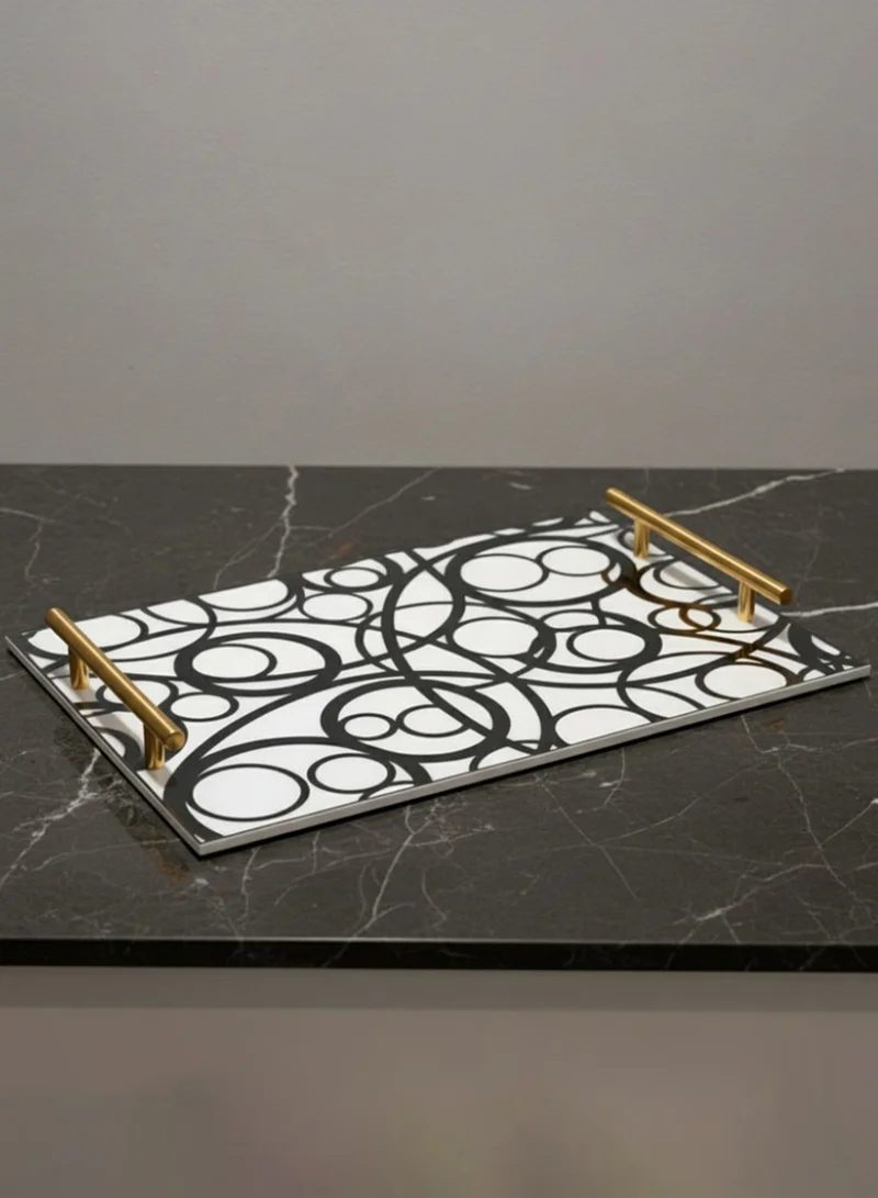 لوحة صينية تقديم من الأكريليك بتصميم مزخرف ومقابض معدنية ذهبية اللون